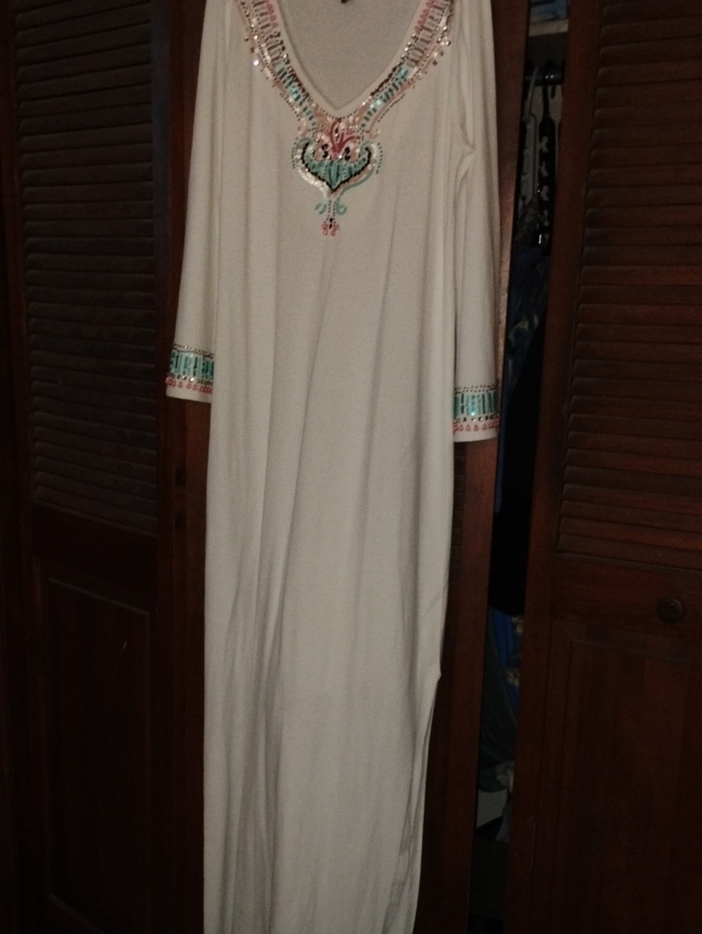 Tommy Bahama Cream Maxi Dress with Turquoise & Coral Beads Embroidery M